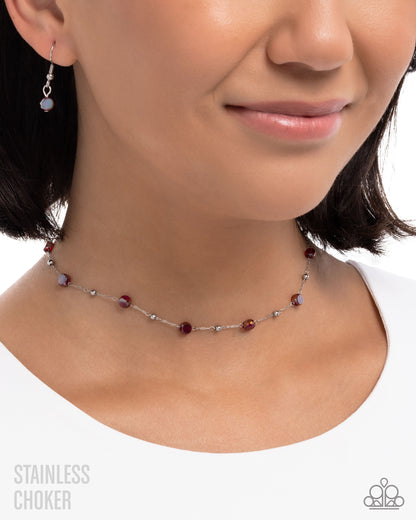 Defaced Decadence - Red Gems Stainless Steel Choker Necklace - Paparazzi Accessories