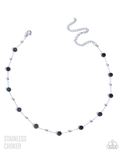 Defaced Decadence - Black Gems Stainless Steel Silver Choker Necklace - Paparazzi Accessories