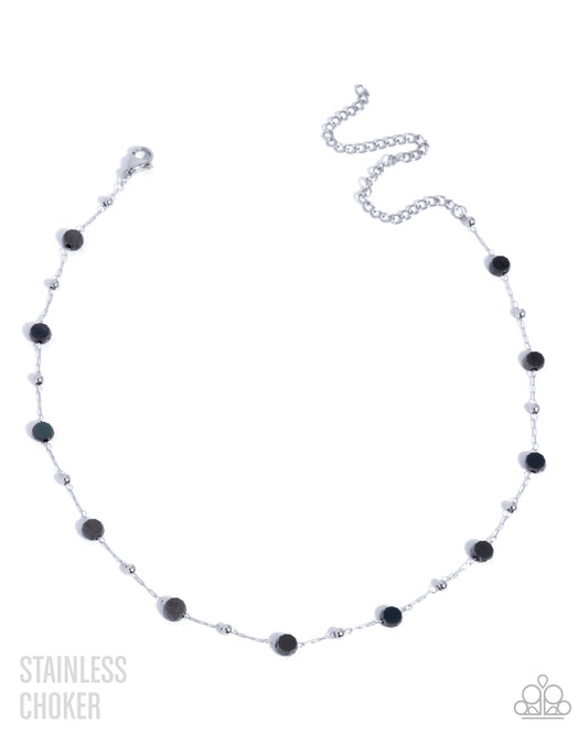 Defaced Decadence - Black Gems Stainless Steel Silver Choker Necklace - Paparazzi Accessories