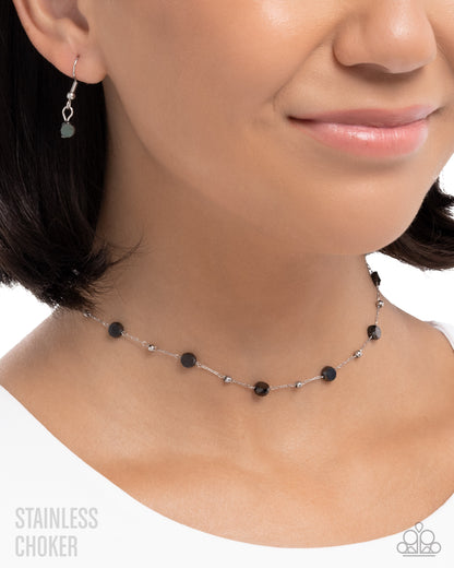 Defaced Decadence - Black Gems Stainless Steel Silver Choker Necklace - Paparazzi Accessories