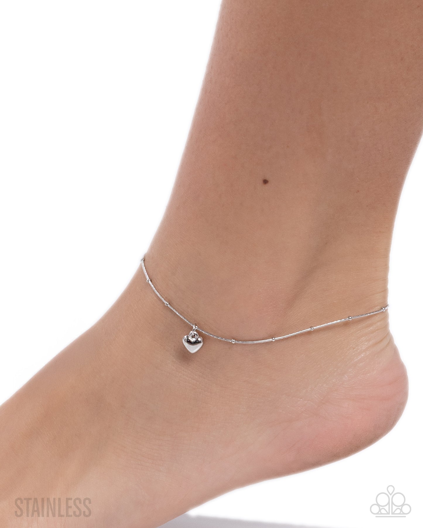 Unrequited Crush - Silver Stainless Steel Heart Charm Anklet - Paparazzi Accessories