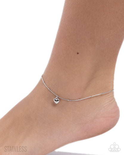 Unrequited Crush - Silver Stainless Steel Heart Charm Anklet - Paparazzi Accessories