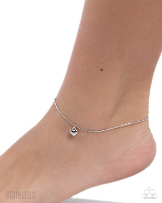 Unrequited Crush - Silver Stainless Steel Heart Charm Anklet - Paparazzi Accessories