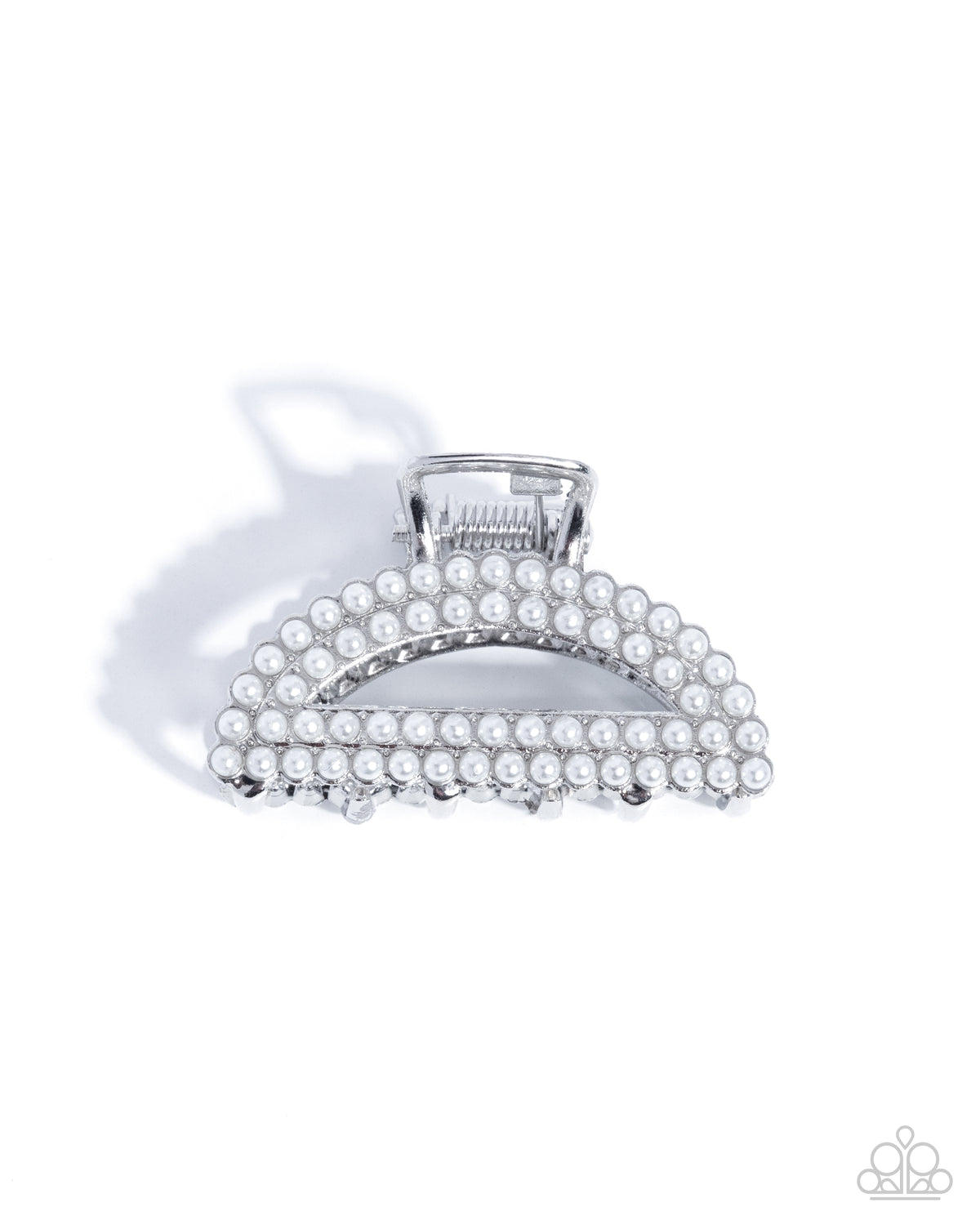 Directorial Delight - White Pearl, Silver Mini Claw Clip - Paparazzi Accessories