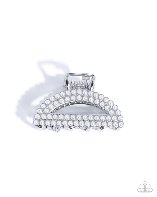 Directorial Delight - White Pearl, Silver Mini Claw Clip - Paparazzi Accessories