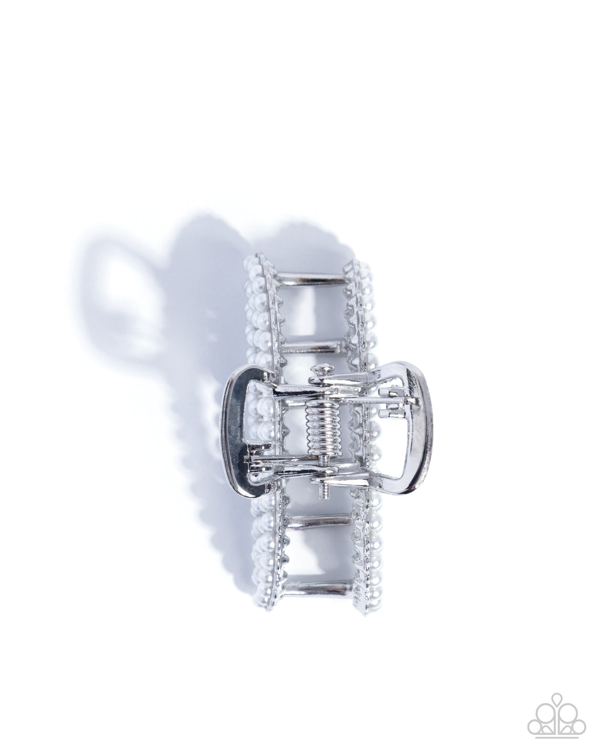 Directorial Delight - White Pearl, Silver Mini Claw Clip - Paparazzi Accessories
