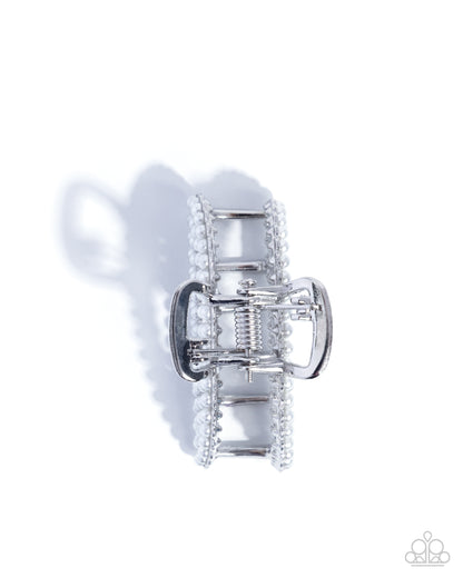 Directorial Delight - White Pearl, Silver Mini Claw Clip - Paparazzi Accessories