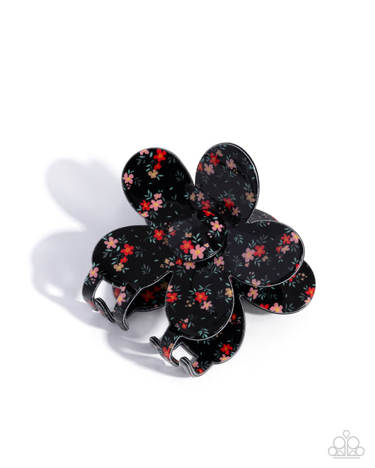 Dueling Flowers - Black Floral Acrylic Claw Clip - Paparazzi Accessories