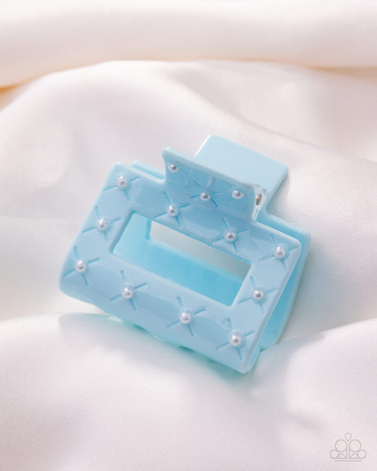 Pearly Push - Blue Acrylic Claw Clip with White Pearls - Paparazzi Accessories