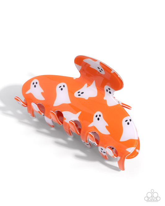 Ghostly Greeting - Orange and White Ghost Claw Clip - Paparazzi Accessories