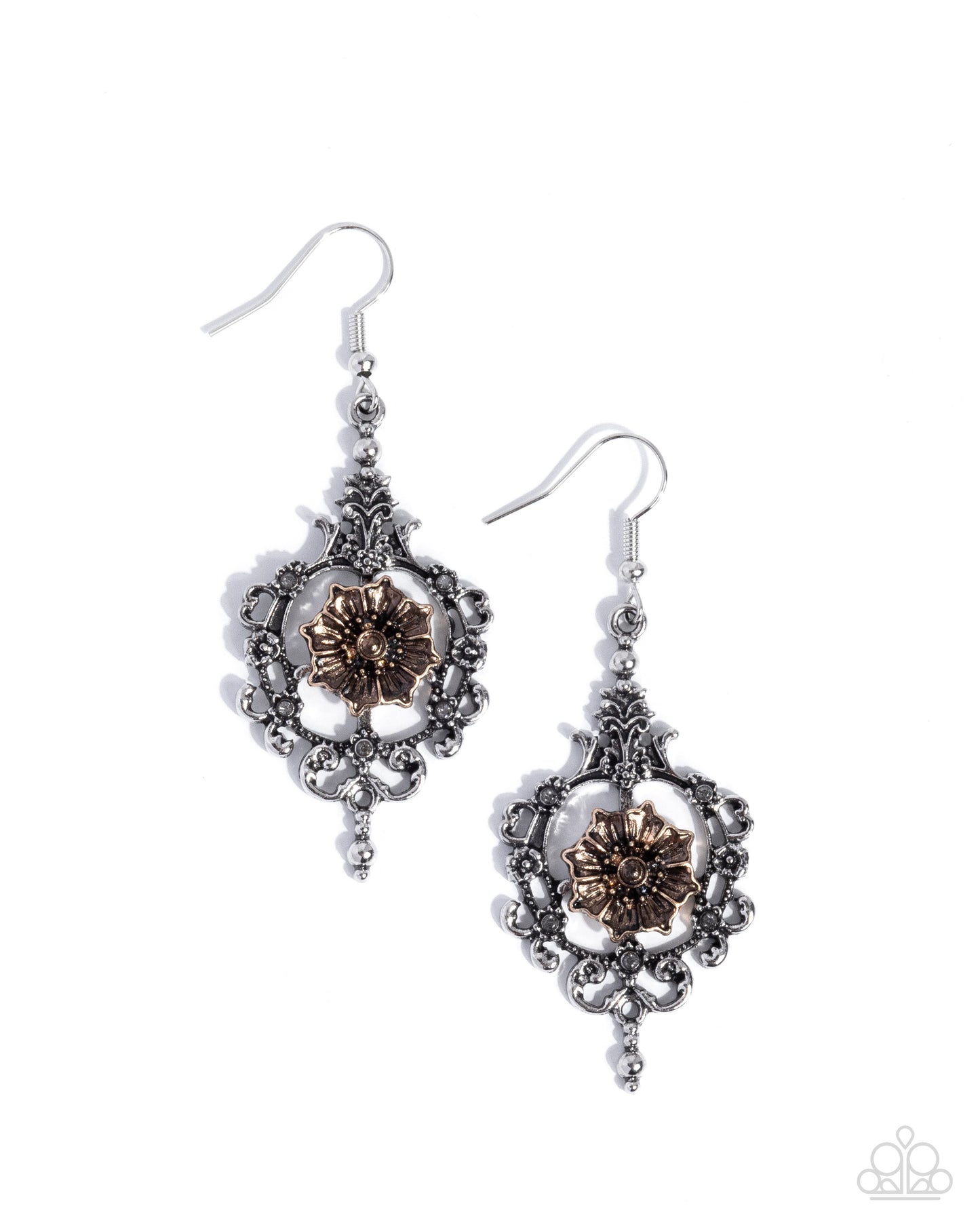 Antique Abloom - Silver & Gold Fishhook Earrings - Paparazzi Accessories