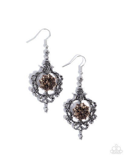 Antique Abloom - Silver & Gold Fishhook Earrings - Paparazzi Accessories