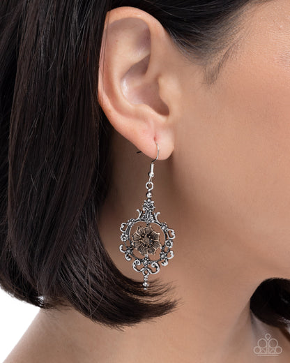 Antique Abloom - Silver & Gold Fishhook Earrings - Paparazzi Accessories