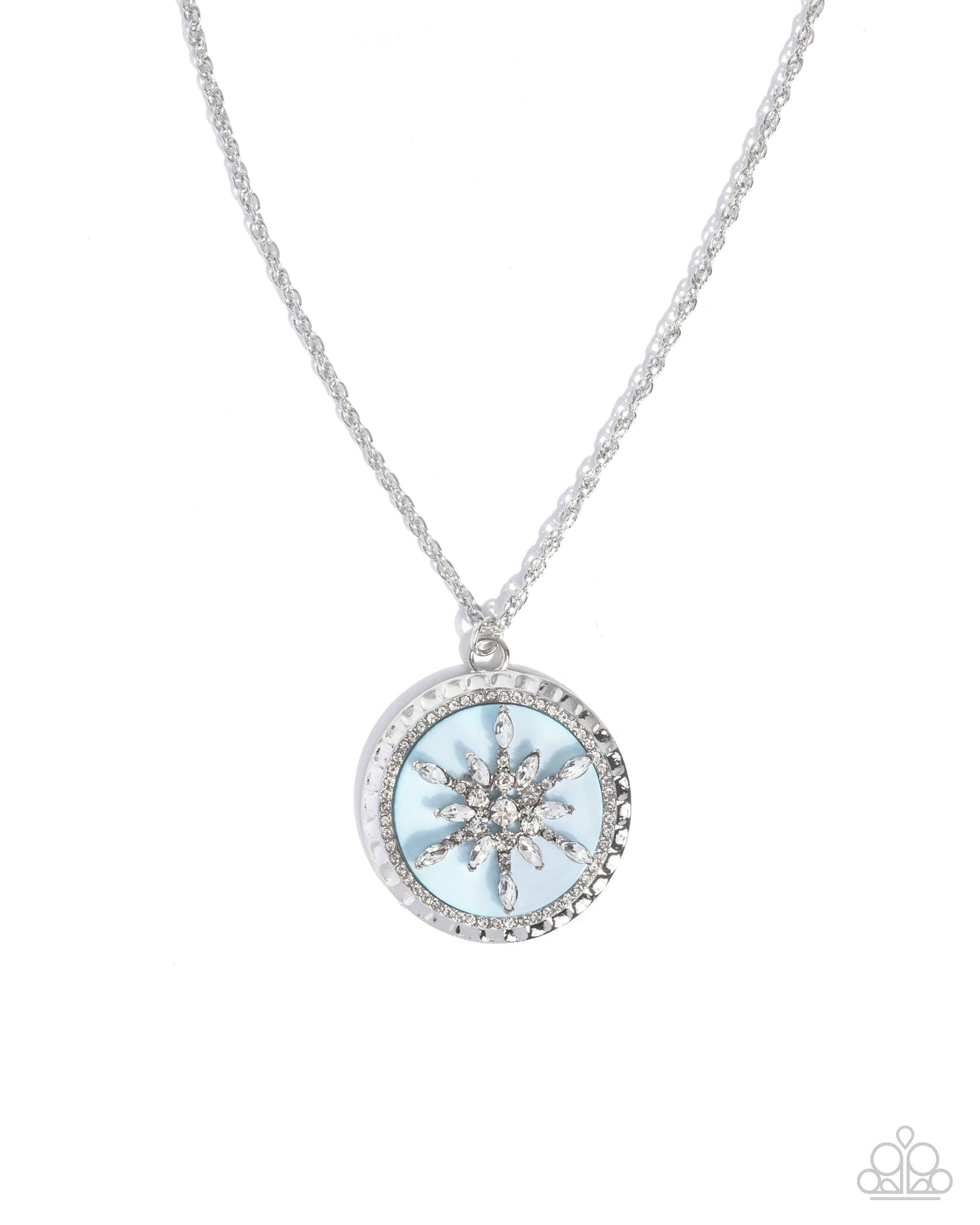 Snowflake Story - Blue Acrylic, White Rhinestone, Silver Pendant Necklace - Paparazzi Accessories