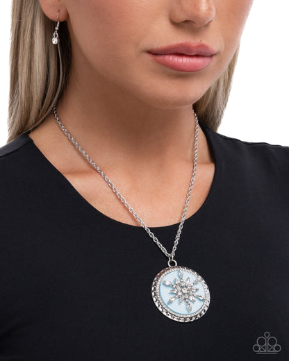 Snowflake Story - Blue Acrylic, White Rhinestone, Silver Pendant Necklace - Paparazzi Accessories