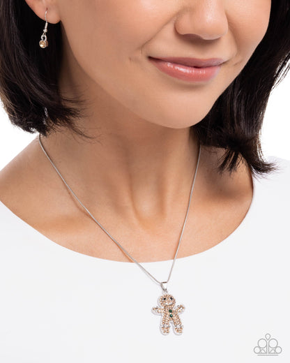 Gingerbread Glam - Brown Rhinestone Gingerbread Man Necklace - Paparazzi Accessories