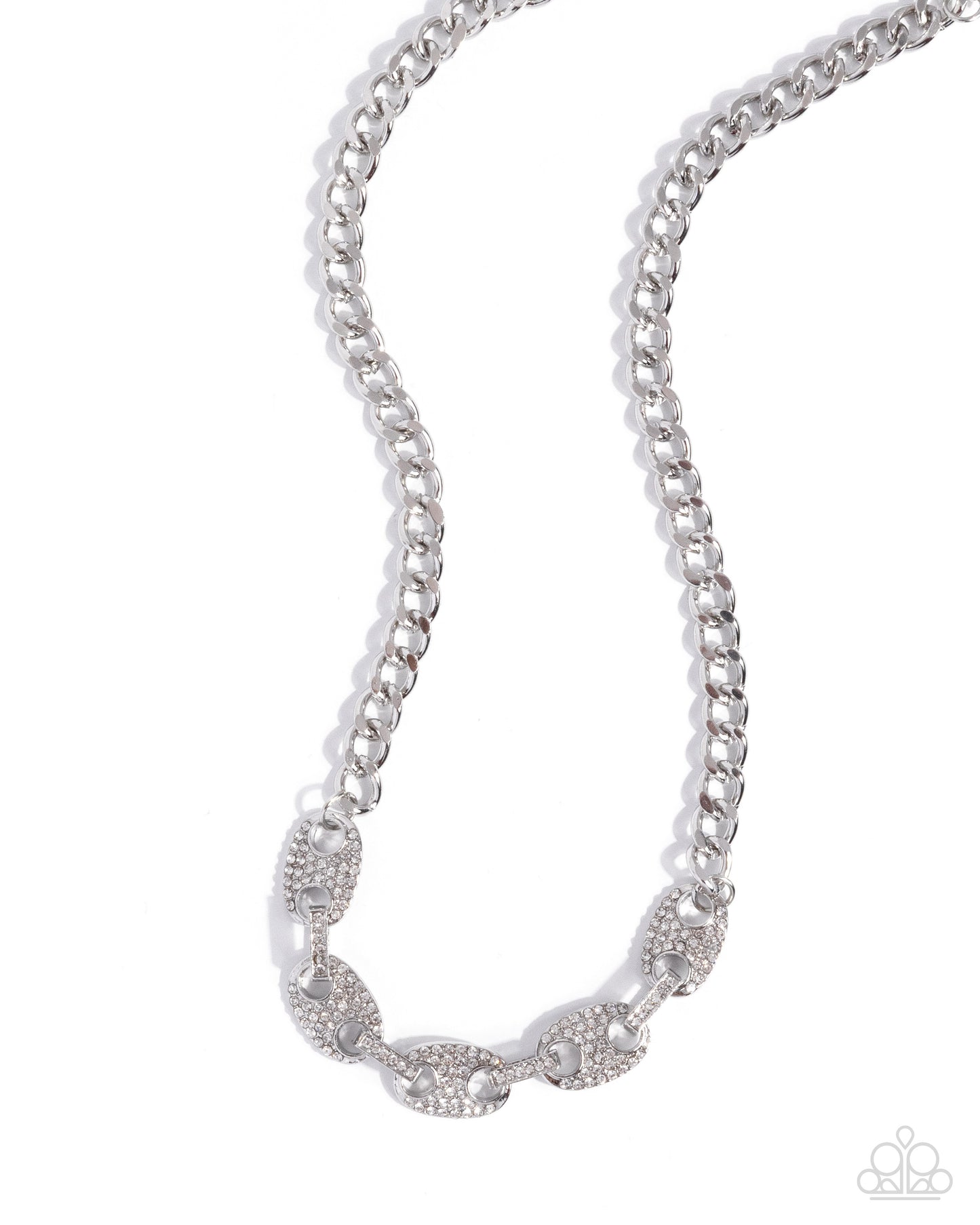 Shimmery Series - White Rhinestone, Silver Chain Necklace - Paparazzi Accessories