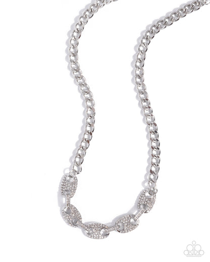 Shimmery Series - White Rhinestone, Silver Chain Necklace - Paparazzi Accessories