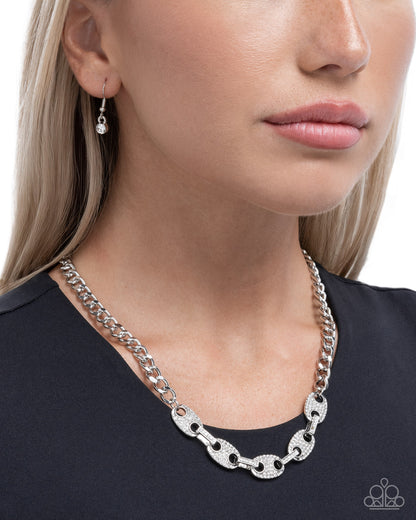 Shimmery Series - White Rhinestone, Silver Chain Necklace - Paparazzi Accessories