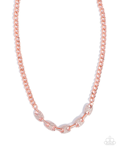 Shimmery Series - Copper and White Rhinestone Chain Necklace - Paparazzi Accessories