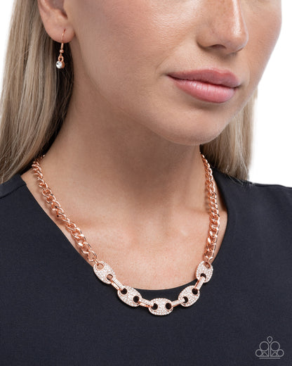Shimmery Series - Copper and White Rhinestone Chain Necklace - Paparazzi Accessories