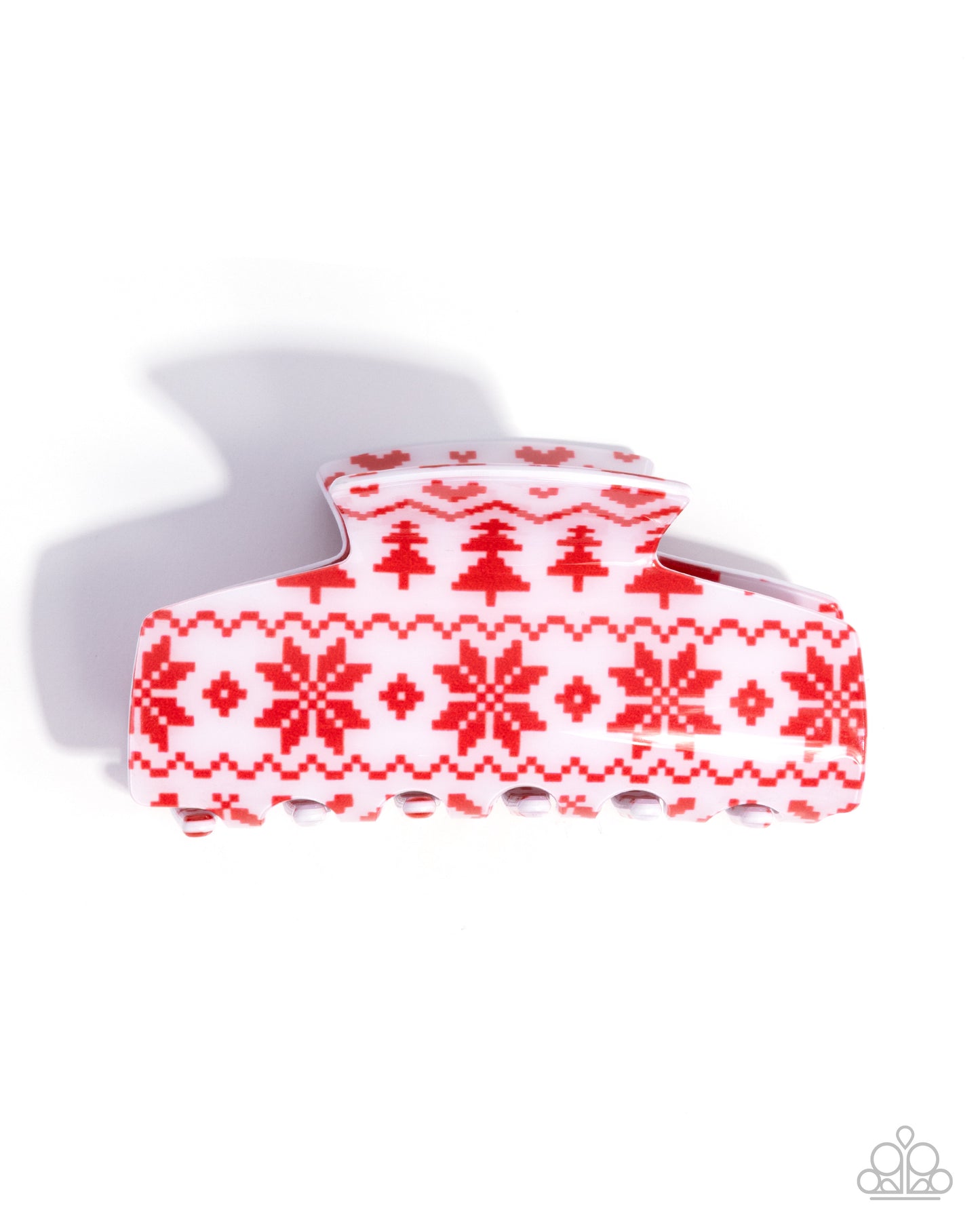 Sweater Style - Red Snowflakes, Christmas Trees & White Acrylic Claw Clip - Paparazzi Accessories