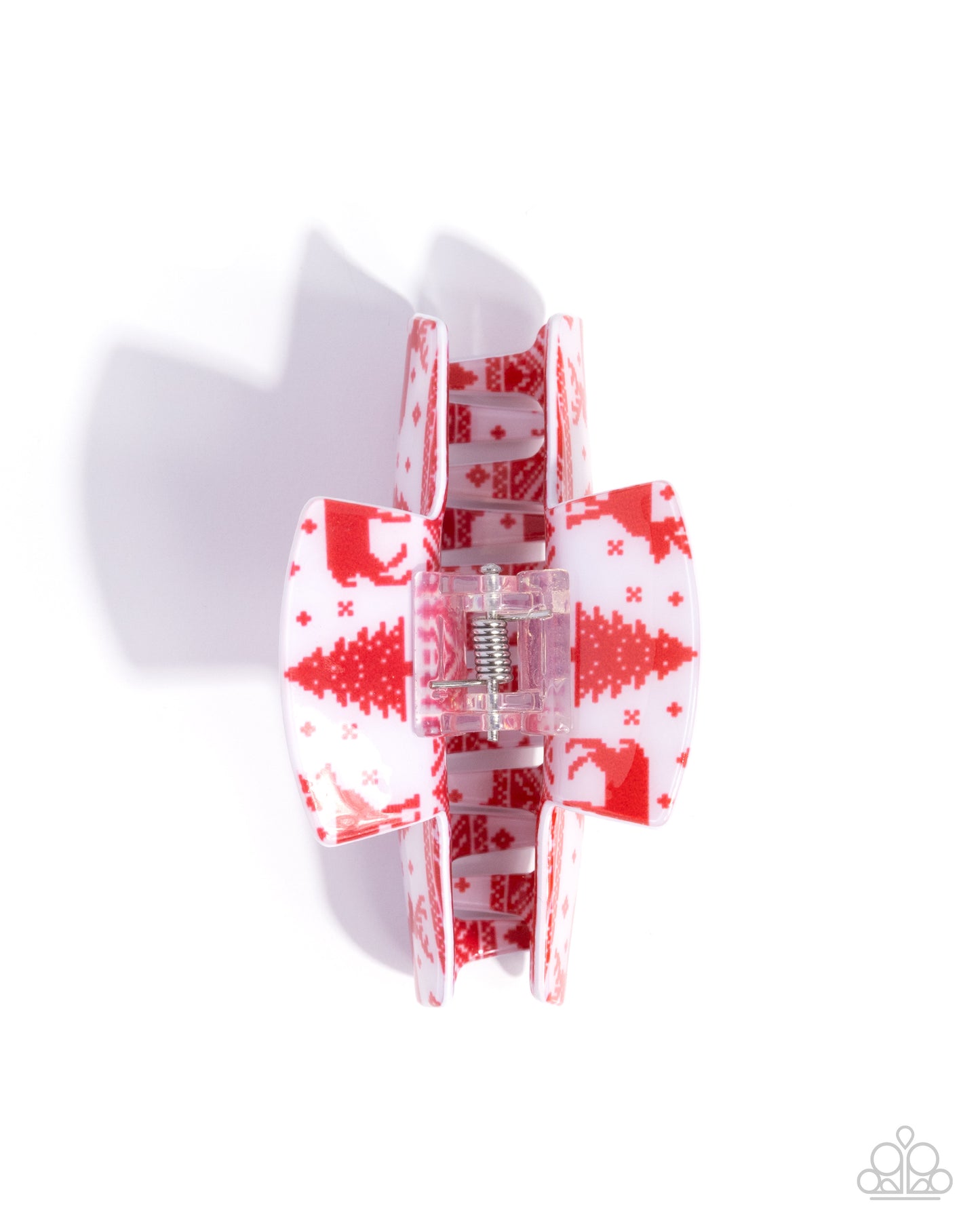 Sweater Story - Red Reindeer, Christmas Tree, White Acrylic Hair Clip - Paparazzi Accessories