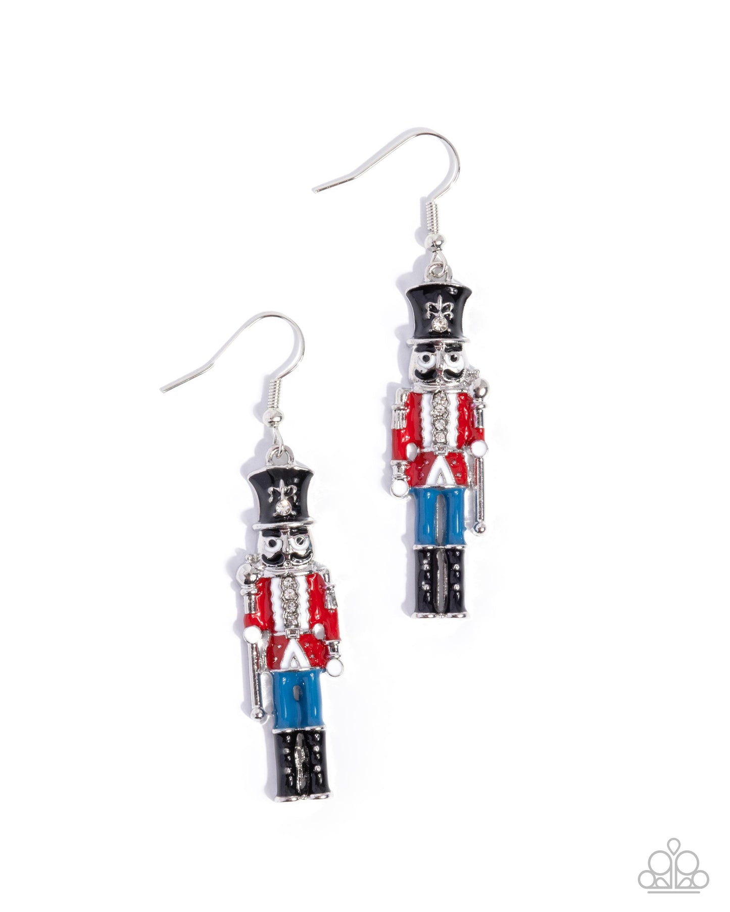 Nutcracker Nuance - Red, Blue, Black, White Enamel Silver Fishhook Earrings - Paparazzi Accessories
