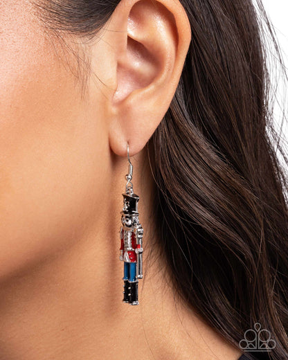 Nutcracker Nuance - Red, Blue, Black, White Enamel Silver Fishhook Earrings - Paparazzi Accessories