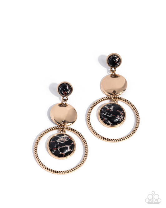Obsessed Operation - Black Marble Stone, Gold Drop Earrings - Paparazzi Accessories