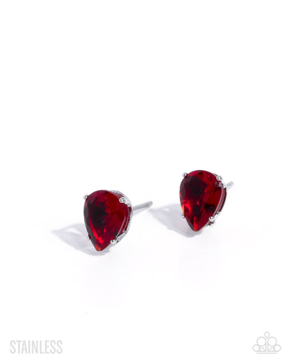 Teardrop Transit - Red - Stainless Steel & Cubic Zirconia Post Earrings - Paparazzi Accessories
