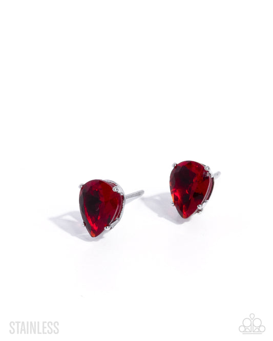 Teardrop Transit - Red - Stainless Steel & Cubic Zirconia Post Earrings - Paparazzi Accessories