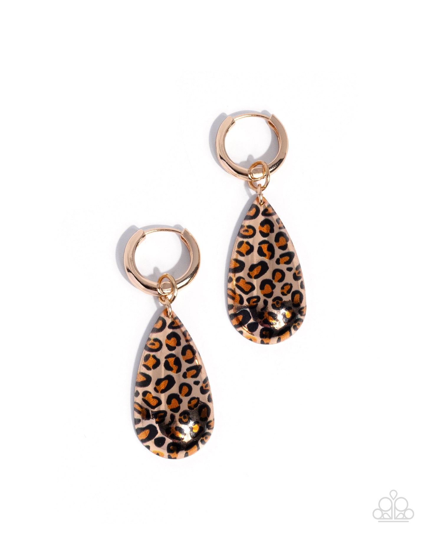 Caged Cheetah - Gold Teardrop Leopard Print Hinge Hoop Earrings - Paparazzi Accessories