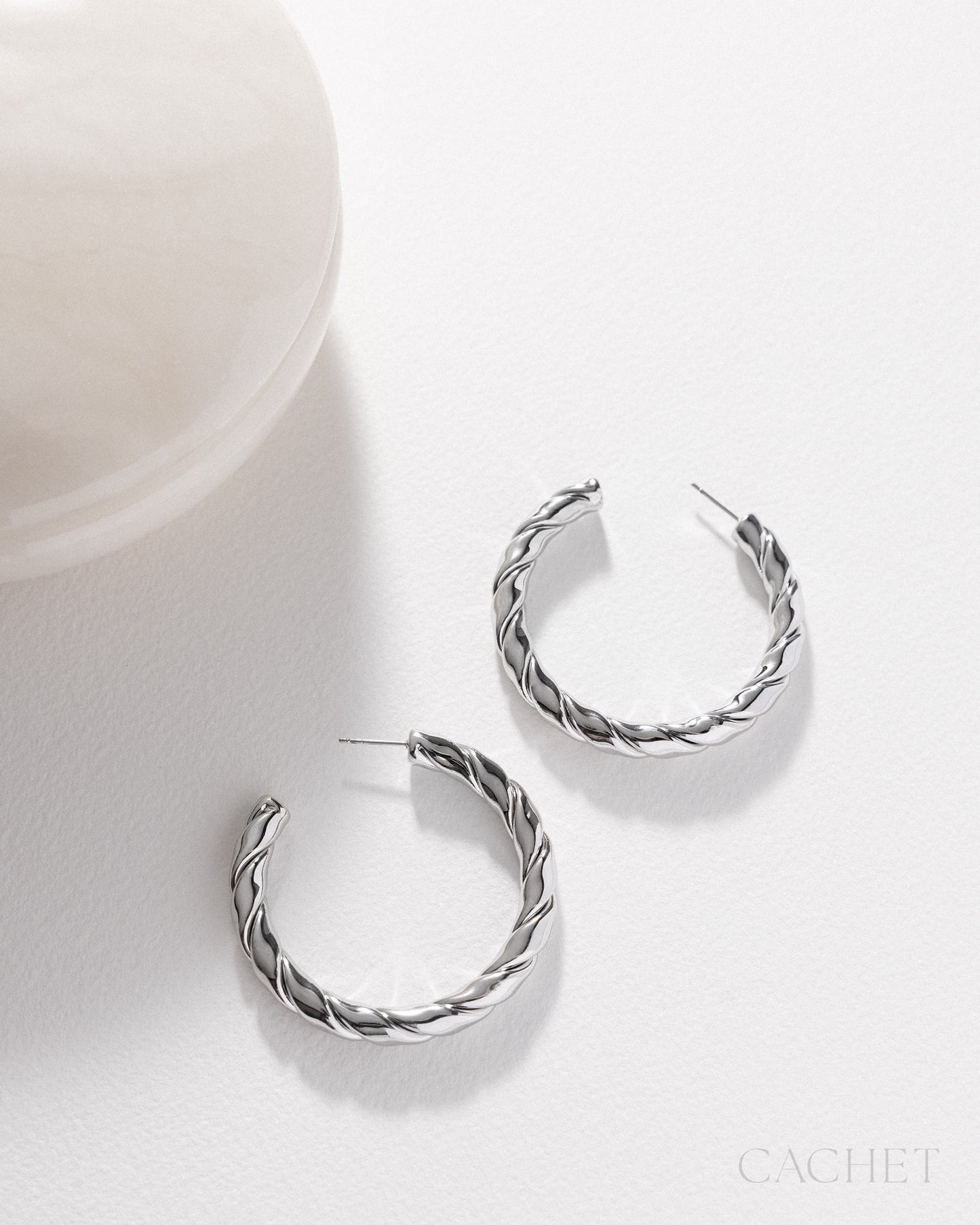 CACHET - "Rove" - Rhodium Plated Hoop Earrings