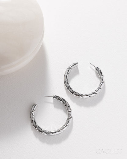 CACHET - "Rove" - Rhodium Plated Hoop Earrings