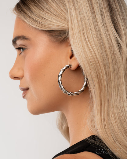 CACHET - "Rove" - Rhodium Plated Hoop Earrings