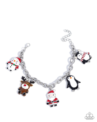 Arctic Arrangement - Multi Enamel Christmas Charms Silver Clasp Bracelet - Paparazzi Accessories