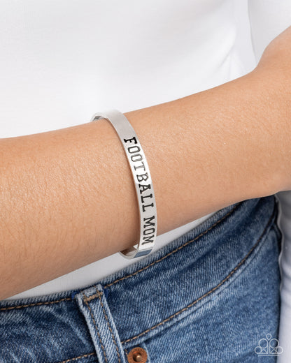 Football Mom - Silver Cuff Bracelet - Paparazzi Accessories