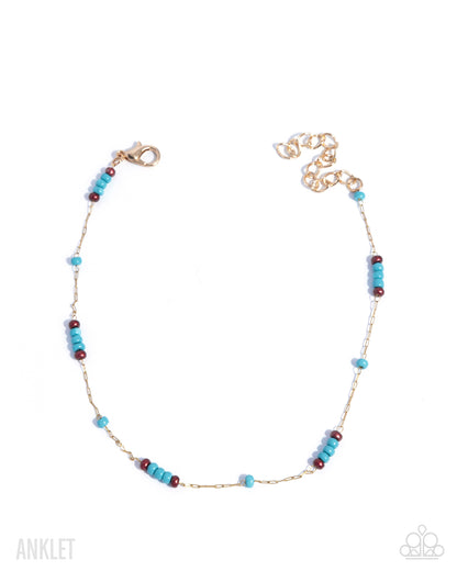 Delightfully Delicate - Gold, Copper and Turquoise Anklet - Paparazzi Accessories