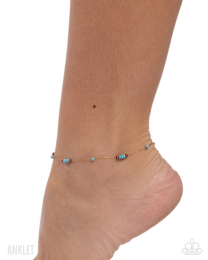 Delightfully Delicate - Gold, Copper and Turquoise Anklet - Paparazzi Accessories