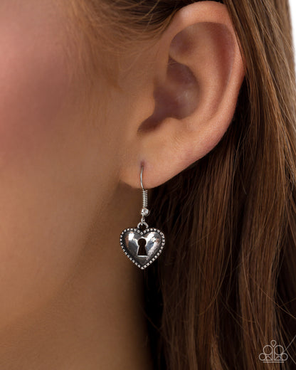 Intentional Influence - Complete Look - Black Rhinestone Silver Heart Charms - Paparazzi Accessories