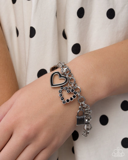 Intentional Influence - Complete Look - Black Rhinestone Silver Heart Charms - Paparazzi Accessories