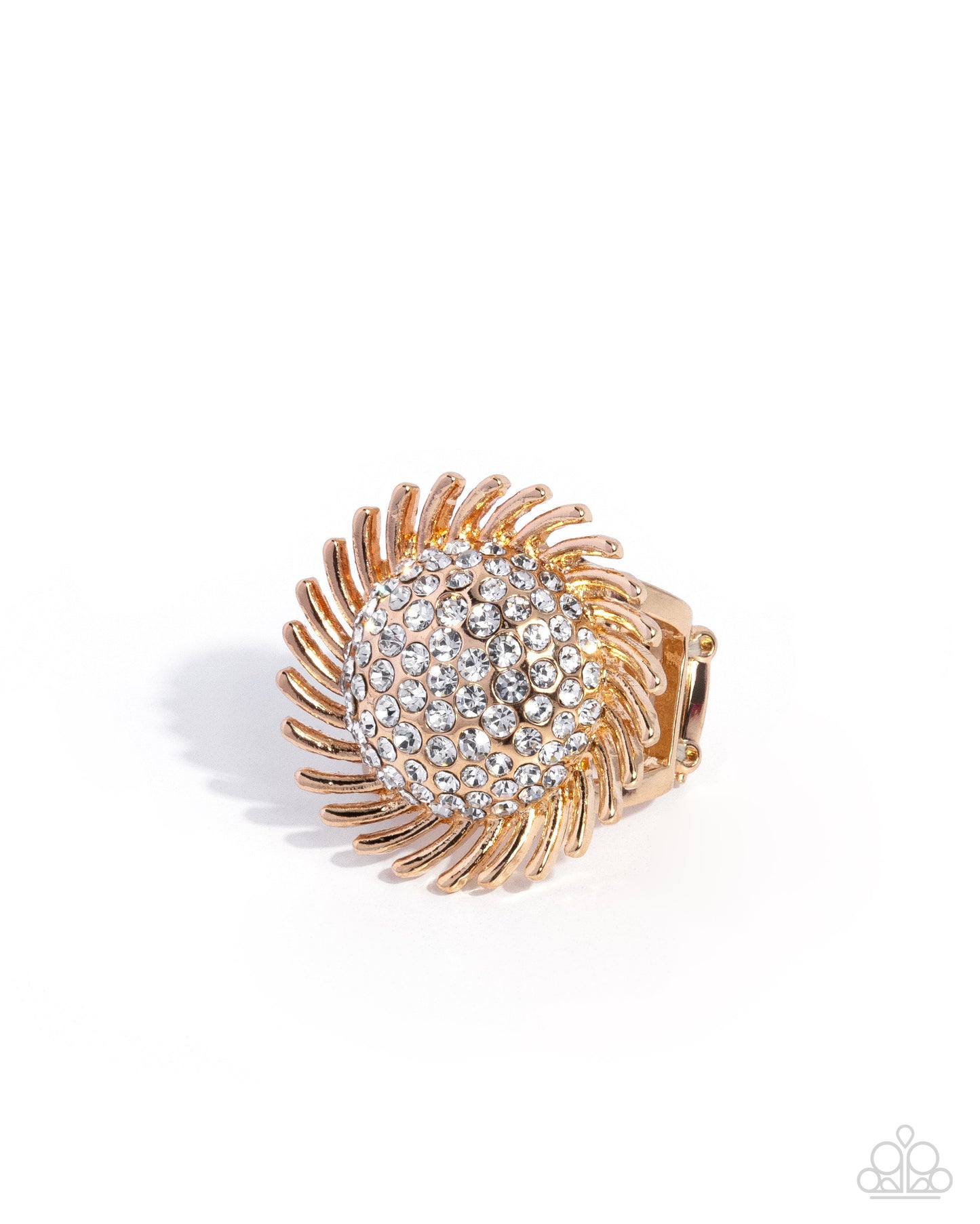 Strategic Show - Gold & White Rhinestone Earrings & Ring - Complete Look - Paparazzi Accessories