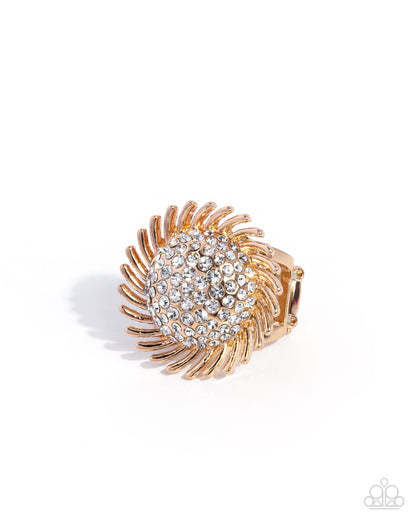 Strategic Show - Gold & White Rhinestone Earrings & Ring - Complete Look - Paparazzi Accessories