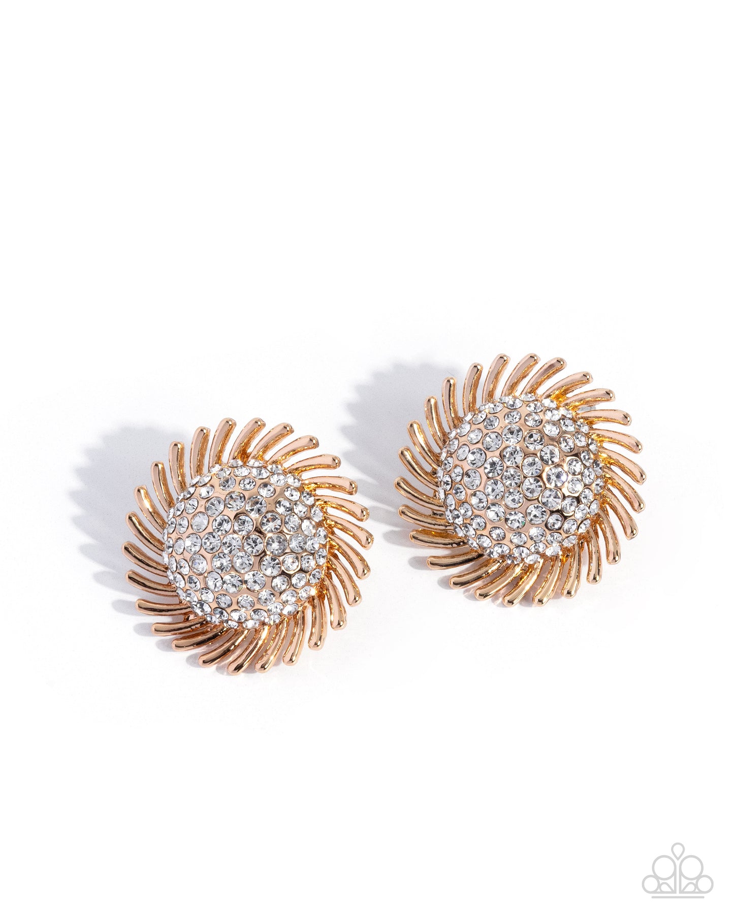 Strategic Show - Gold & White Rhinestone Earrings & Ring - Complete Look - Paparazzi Accessories