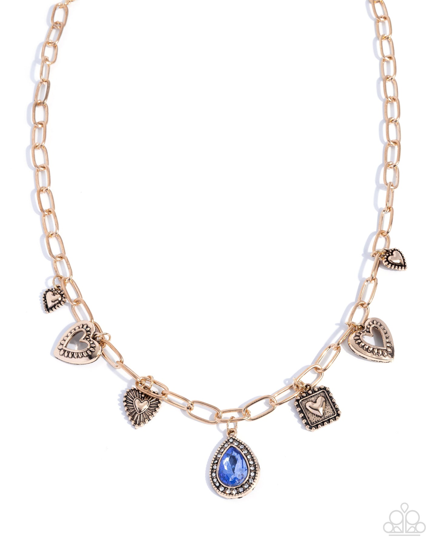 Flirtatious Framing - Blue Rhinestone Gold Neckalce - Paparazzi Accessories