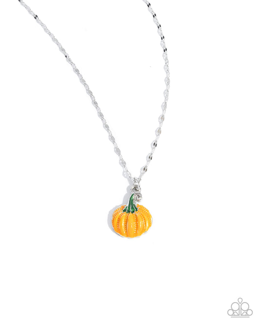 Pumpkin Patch - Orange Enamel Pumpkin Pendant Silver Necklace - Paparazzi Accessories