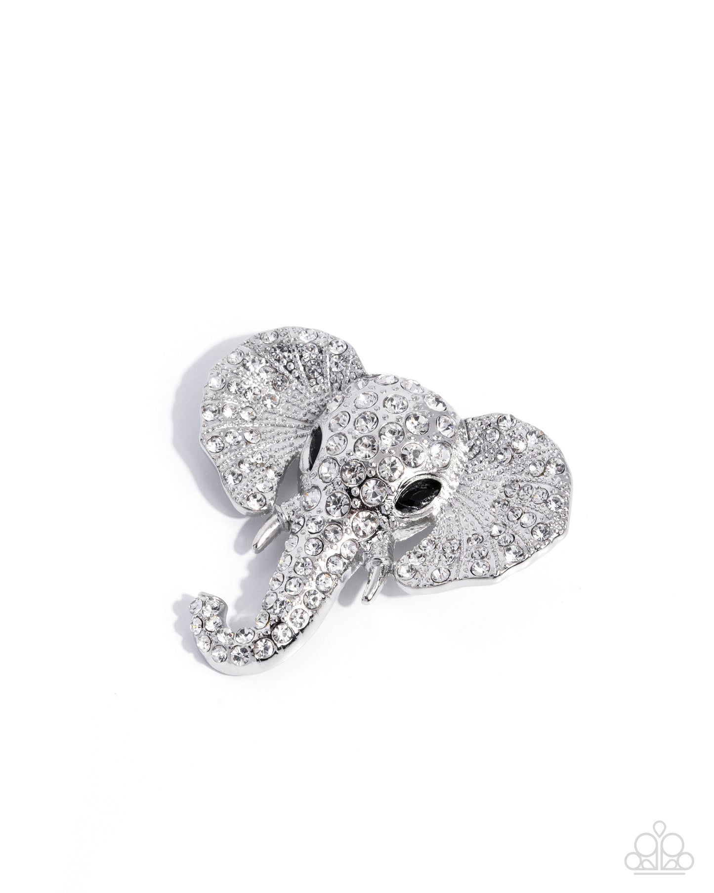 Elephant Empathy - White Rhinestone Silver Brooch - Paparazzi Accessories