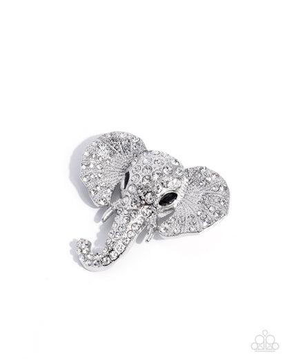 Elephant Empathy - White Rhinestone Silver Brooch - Paparazzi Accessories