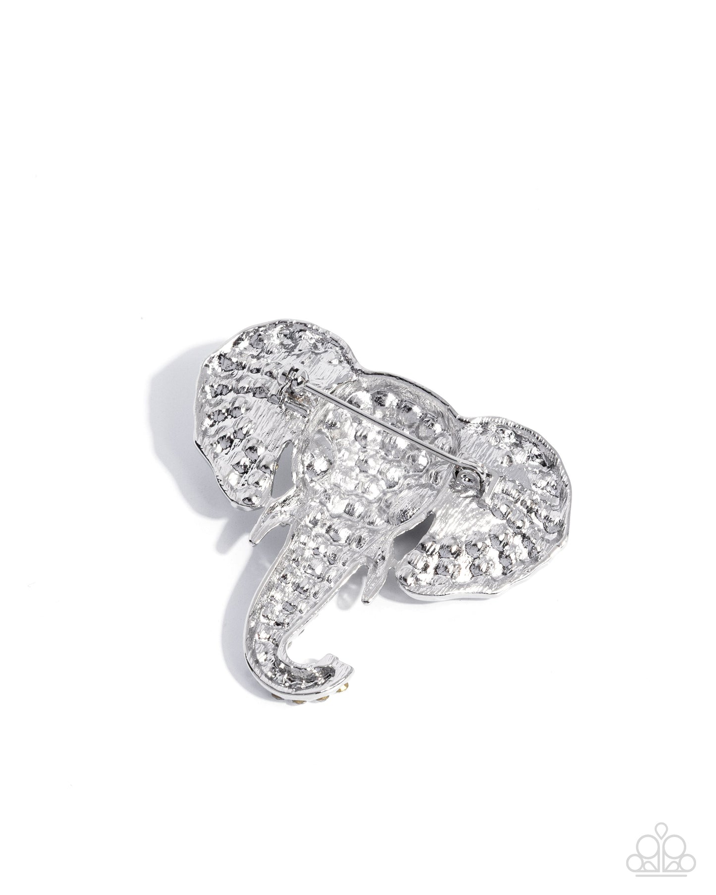 Elephant Empathy - White Rhinestone Silver Brooch - Paparazzi Accessories